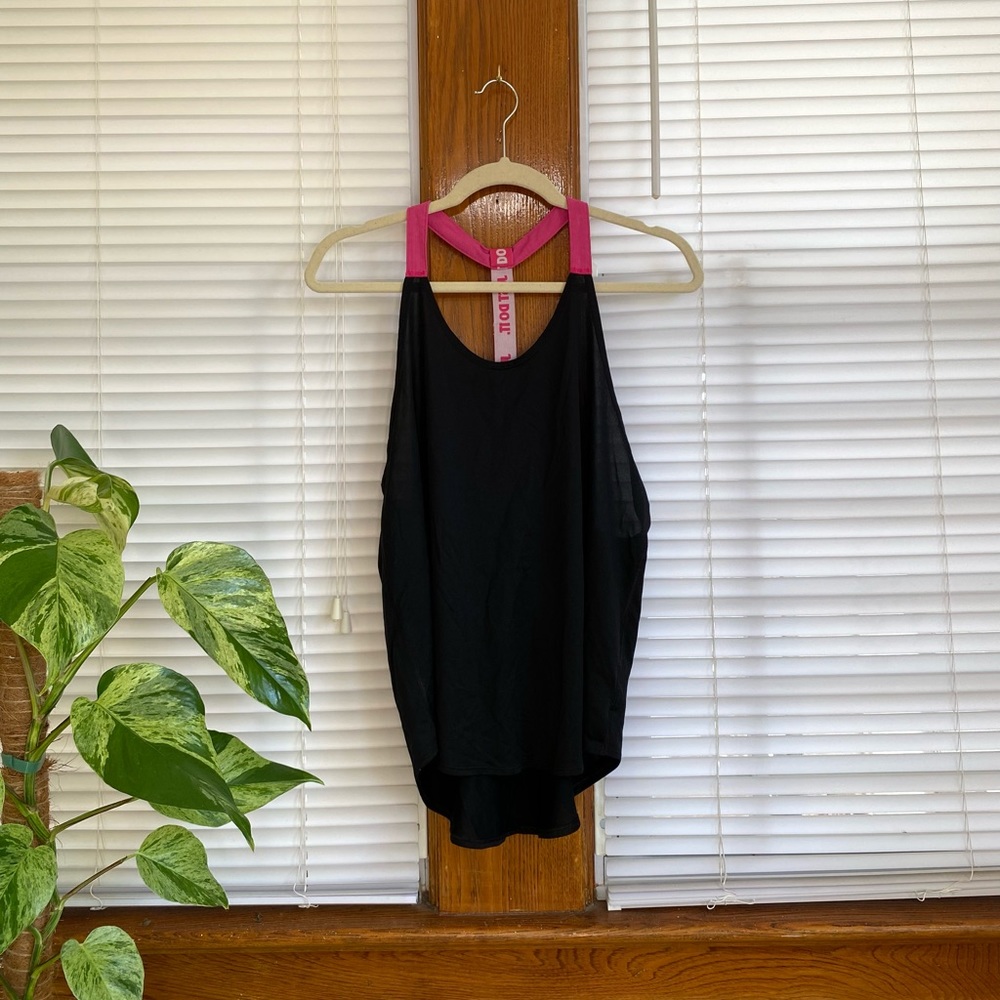 Nike Dri-Fit Women's Size Large Black Tank Top Pink Straps Racer T-Back